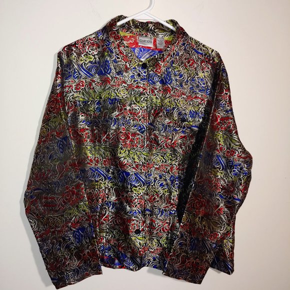 Chico's Silk Blend Embroidered Multicolored Long Sleeve Jacket Size 3/16 Black - Picture 1 of 6